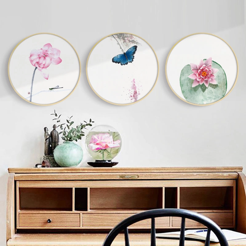 Round Pink Oriental Wall Art With Framehome decor ,wall decor 