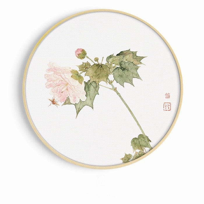 Round Pink Oriental Wall Art With Frame