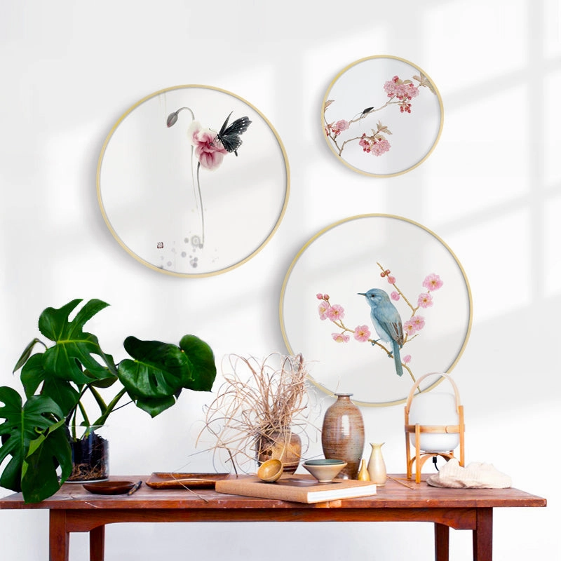 Round Pink Oriental Wall Art With Frame