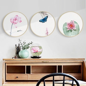Round Pink Oriental Wall Art With Framehome decor ,wall decor 