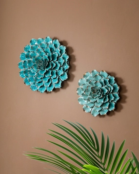 Rustic Floral Decorative Wall Accent - Blue - Set Of 2nordic style wall decor