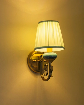 Rustic Gold Wall Sconce With Blue Accent And Fabric Shademodern wall lamp,smart wall lamp