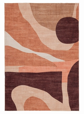 Samia Red and Beige Abstract Washable Rugmodern color block patchwork rug