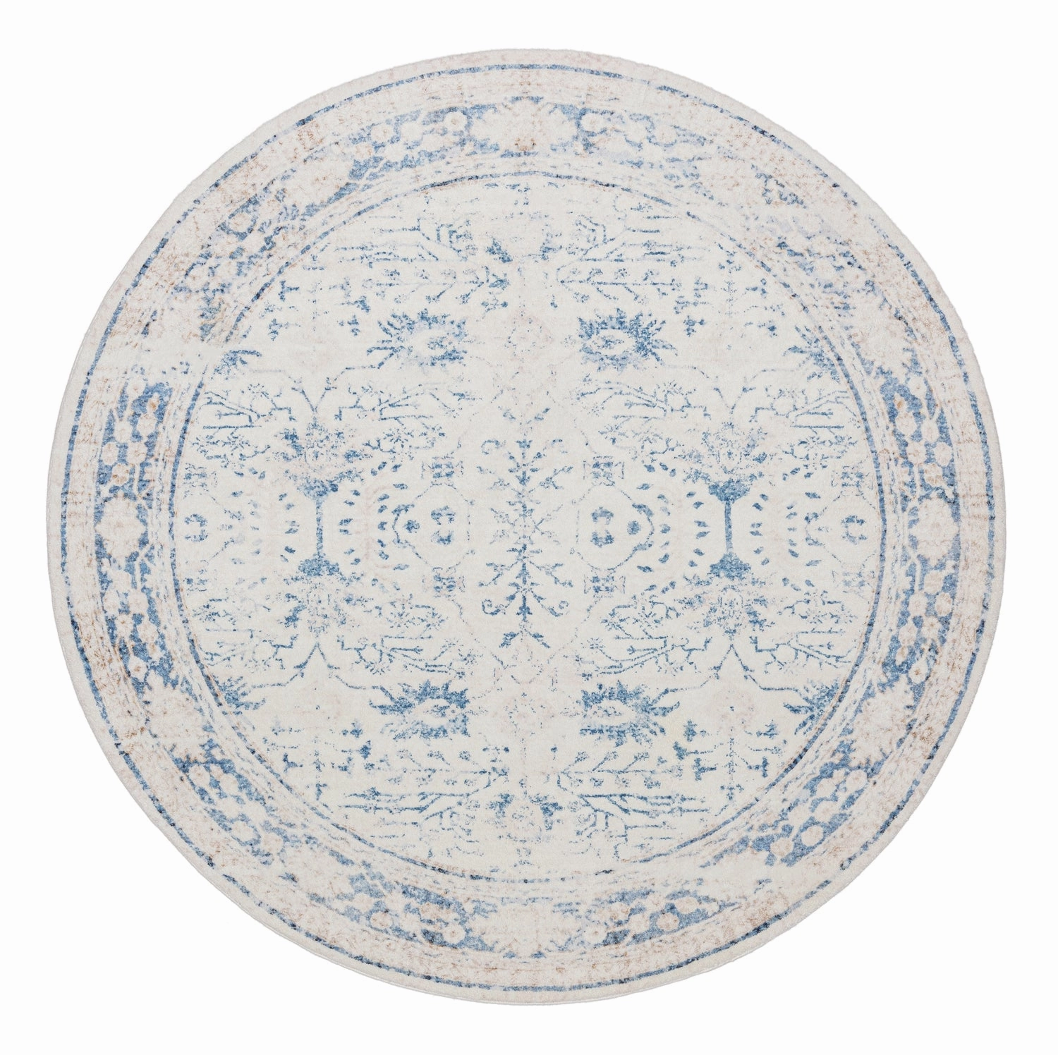 Sarafina Blue and Grey Distressed Washable Round Rugmodern color block patchwork rug