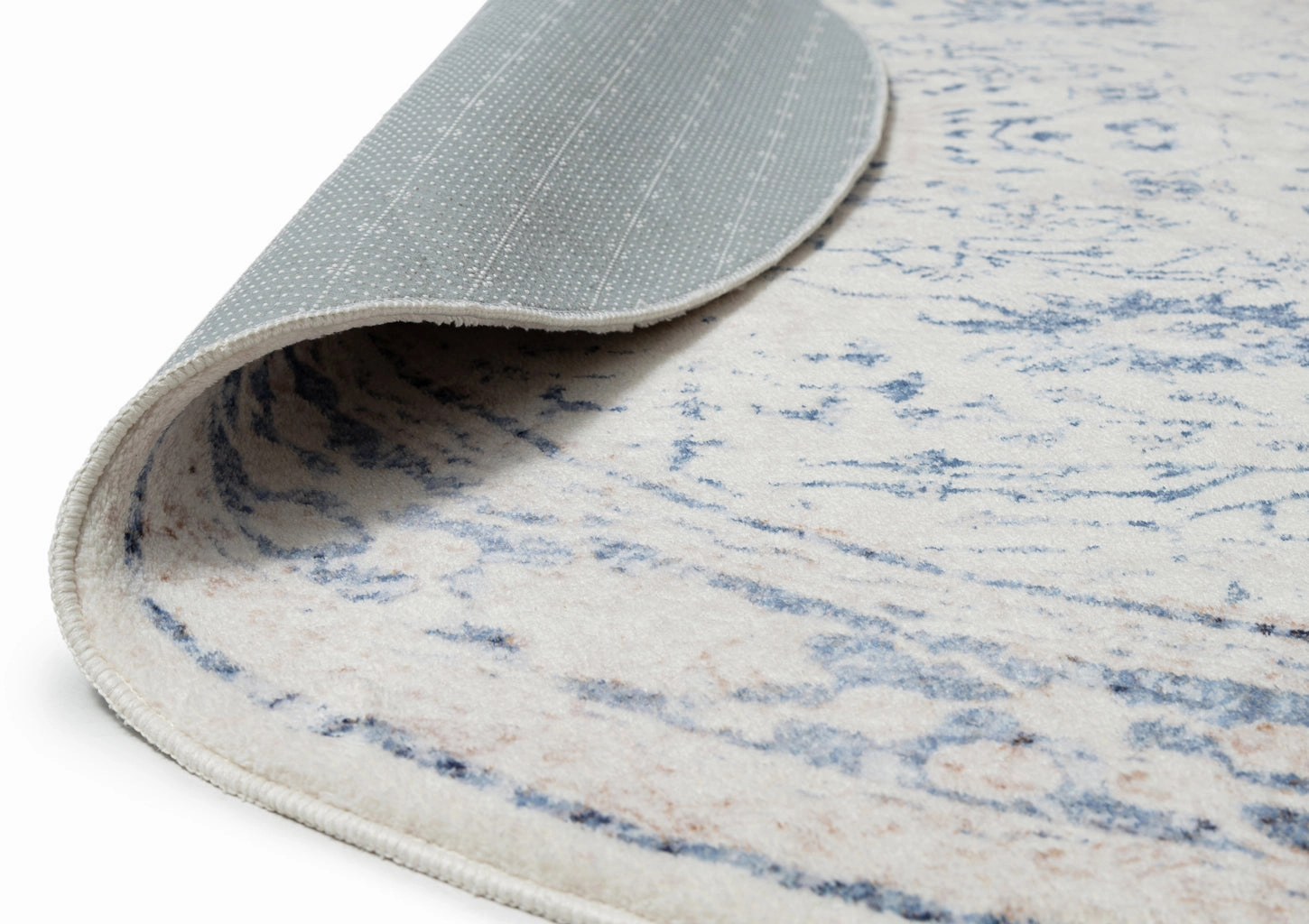 Sarafina Blue and Grey Distressed Washable Round Rug