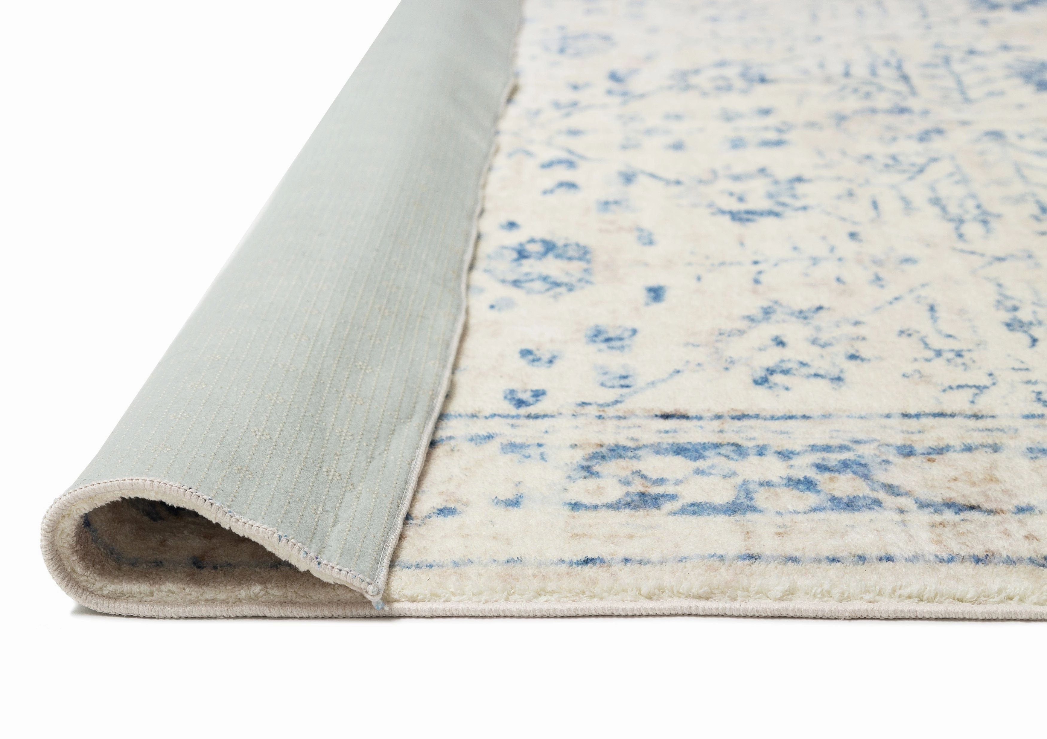 Sarafina Blue and Grey Distressed Washable Rug