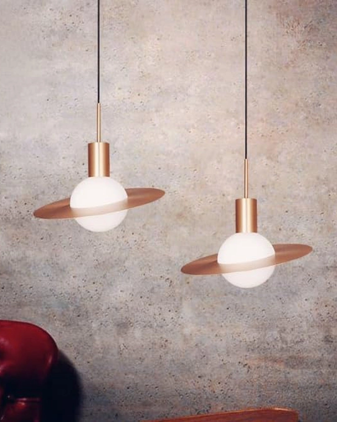 Saturn Shape Glass Pendant Light - Rose Gold