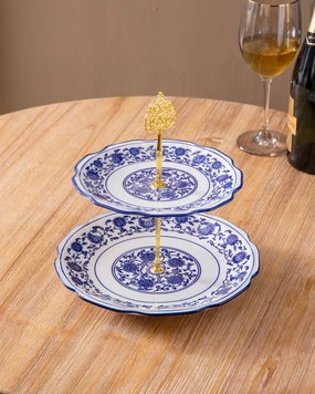 Scallop Blue & White 2-Tier Cake Standmodern kitchen decor ,kitchen dinner set ,dinnerware 