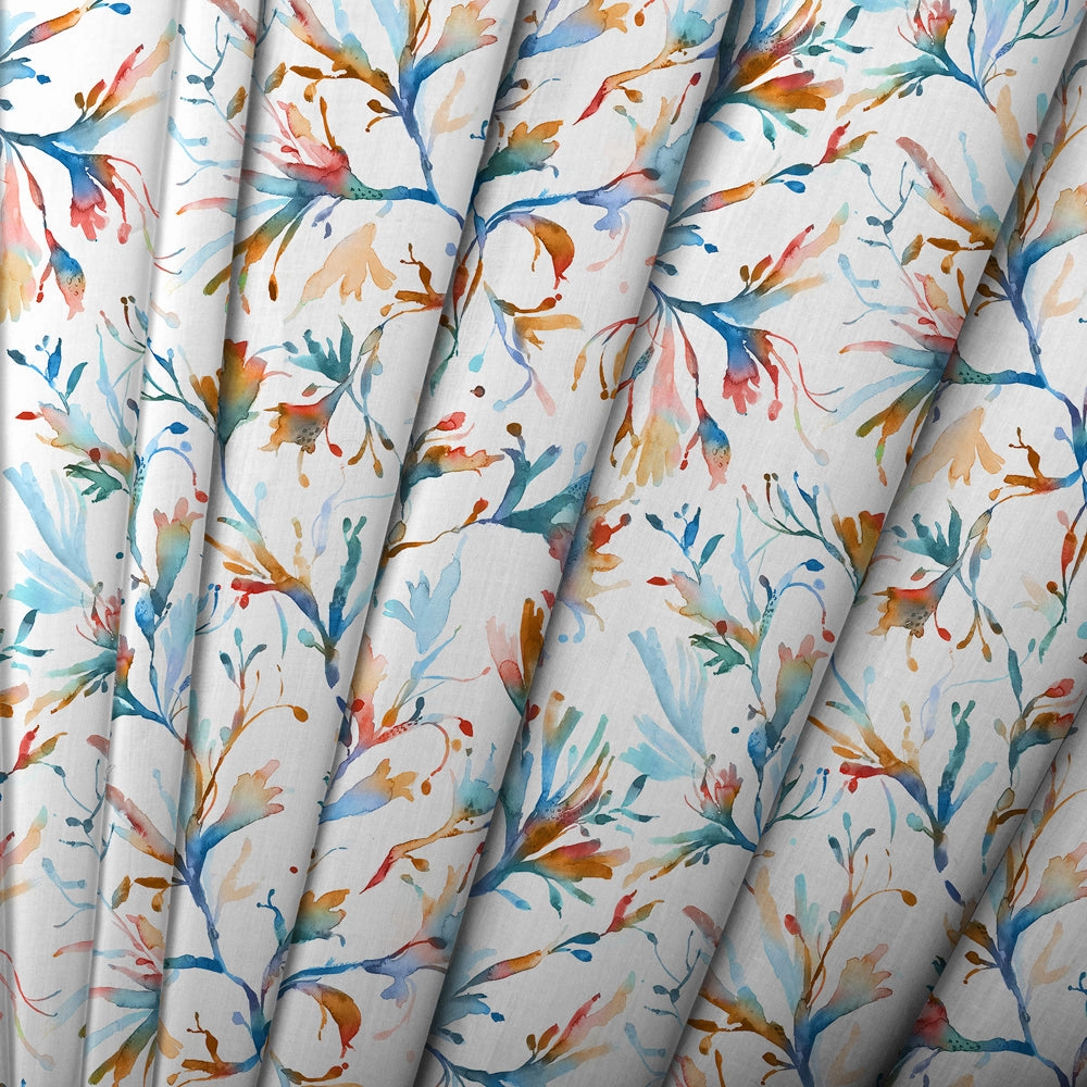 Seaweed Printed Made to Measure Curtains Cobalt
