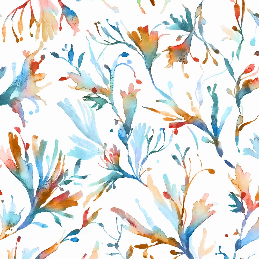 Seaweed Printed Made to Measure Curtains Cobalt