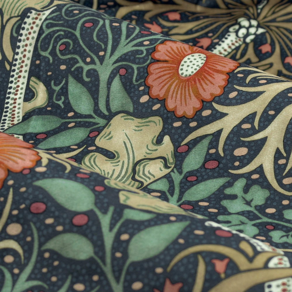 Seaweed Printed Velvet Pencil Pleat Curtains Indigo