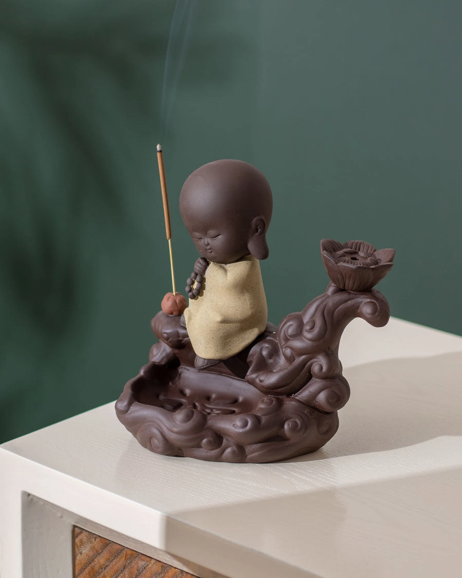 Serene Monk Waterfall Backflow Incense Burnerhome decor ,wall decor 