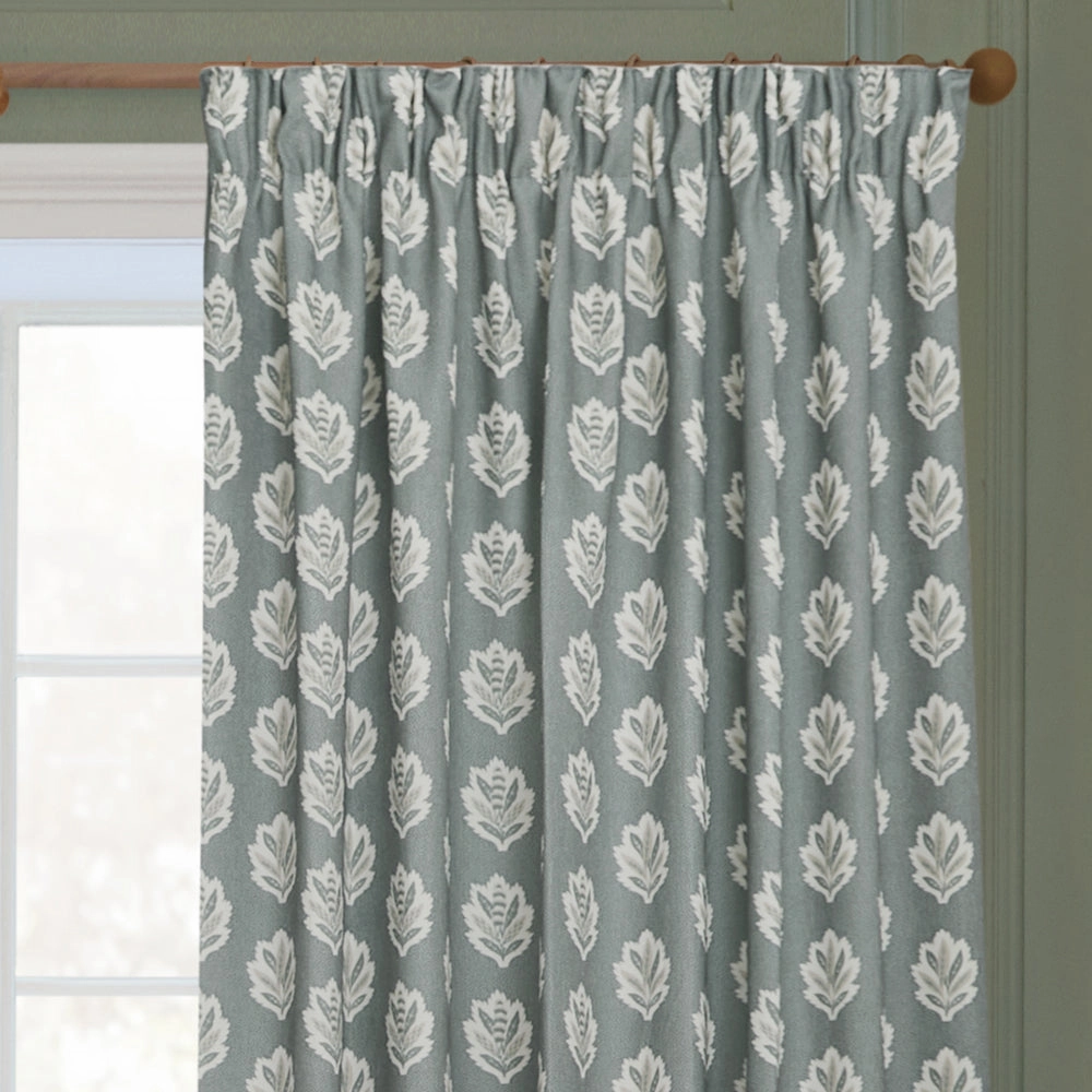 Sessile Leaf Motif Pencil Pleat Curtains Delph Blue