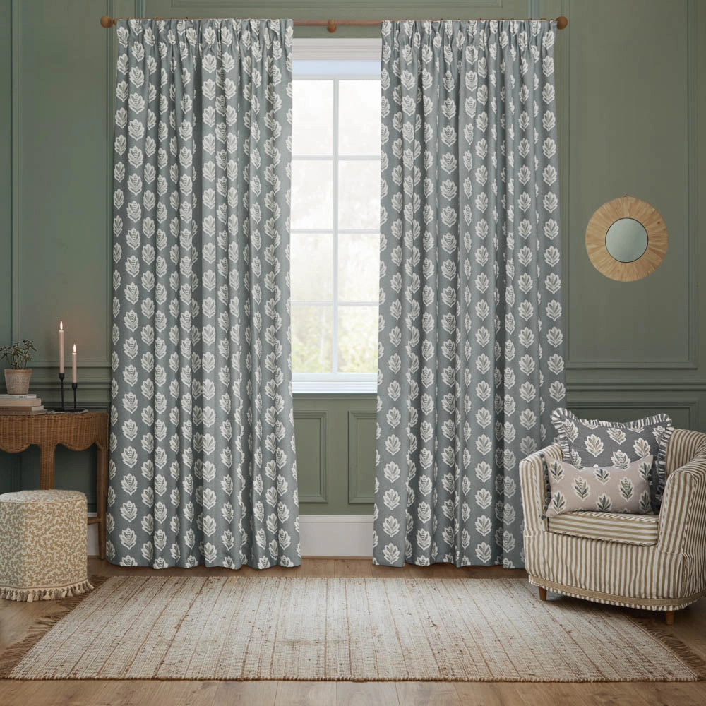 Sessile Leaf Motif Pencil Pleat Curtains Delph Bluehome decor ,wall decor 