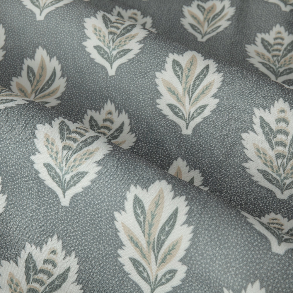 Sessile Leaf Motif Pencil Pleat Curtains Delph Blue