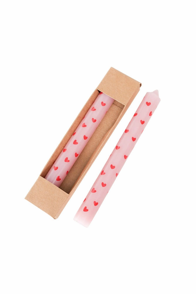 Set of 2 Red & Pink Heart Dinner Candles