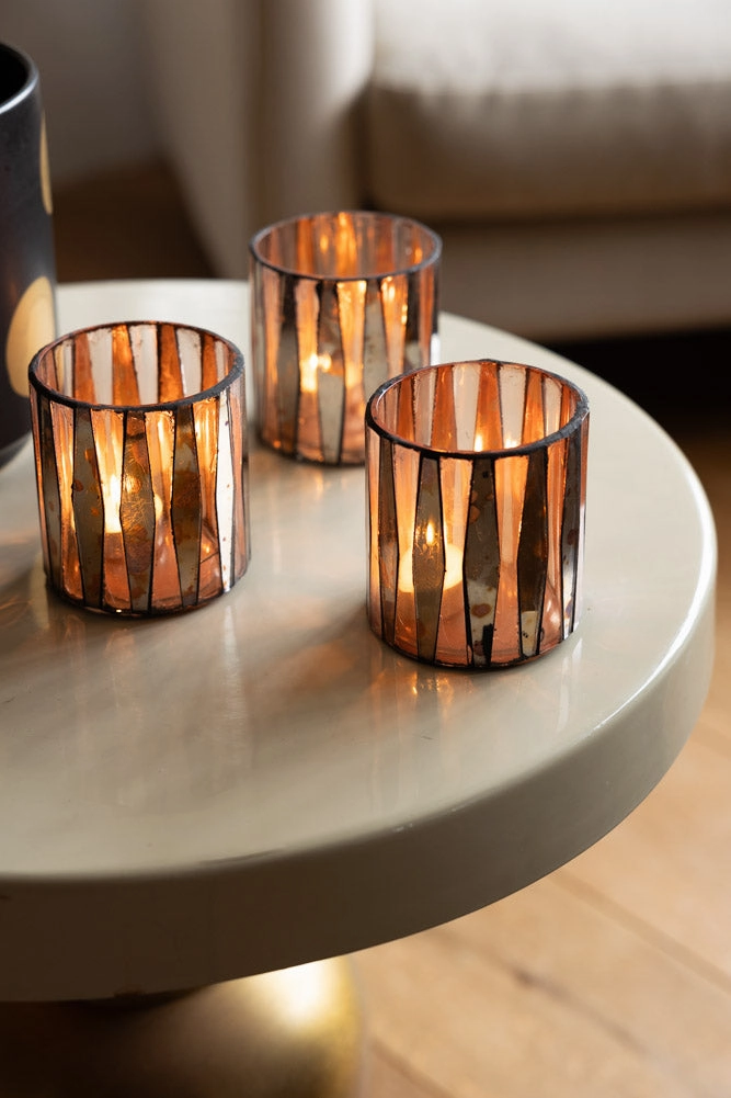 Set of 3 Metallic Mosaic Effect Glass Tealight Holdersscented candle ,decorative candle 
