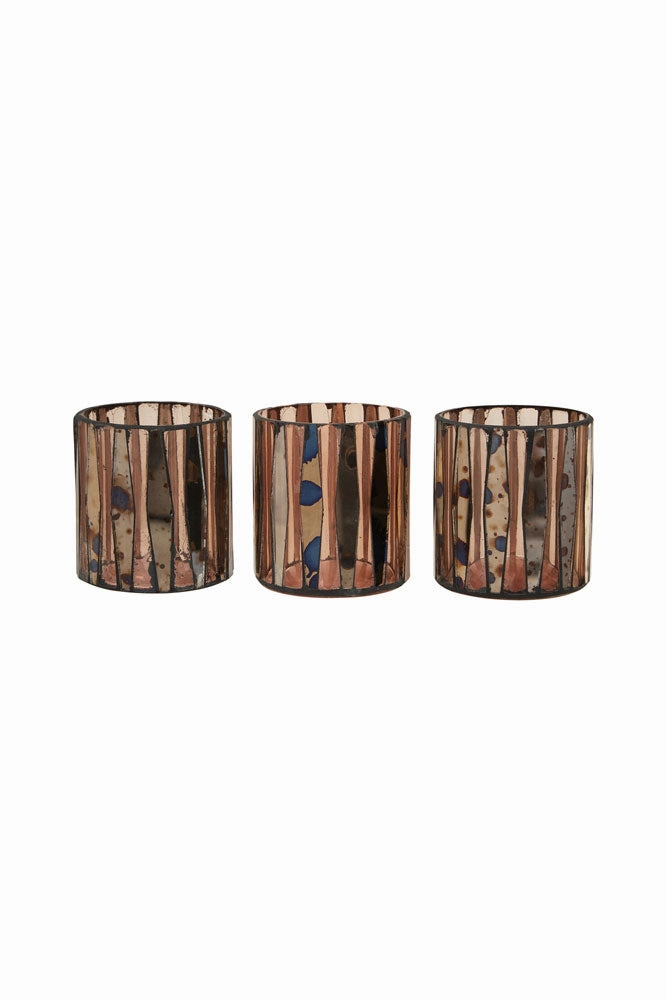 Set of 3 Metallic Mosaic Effect Glass Tealight Holders