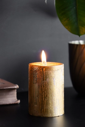 Shiny Gold Pillar Candle - Shortscented candle ,decorative candle 
