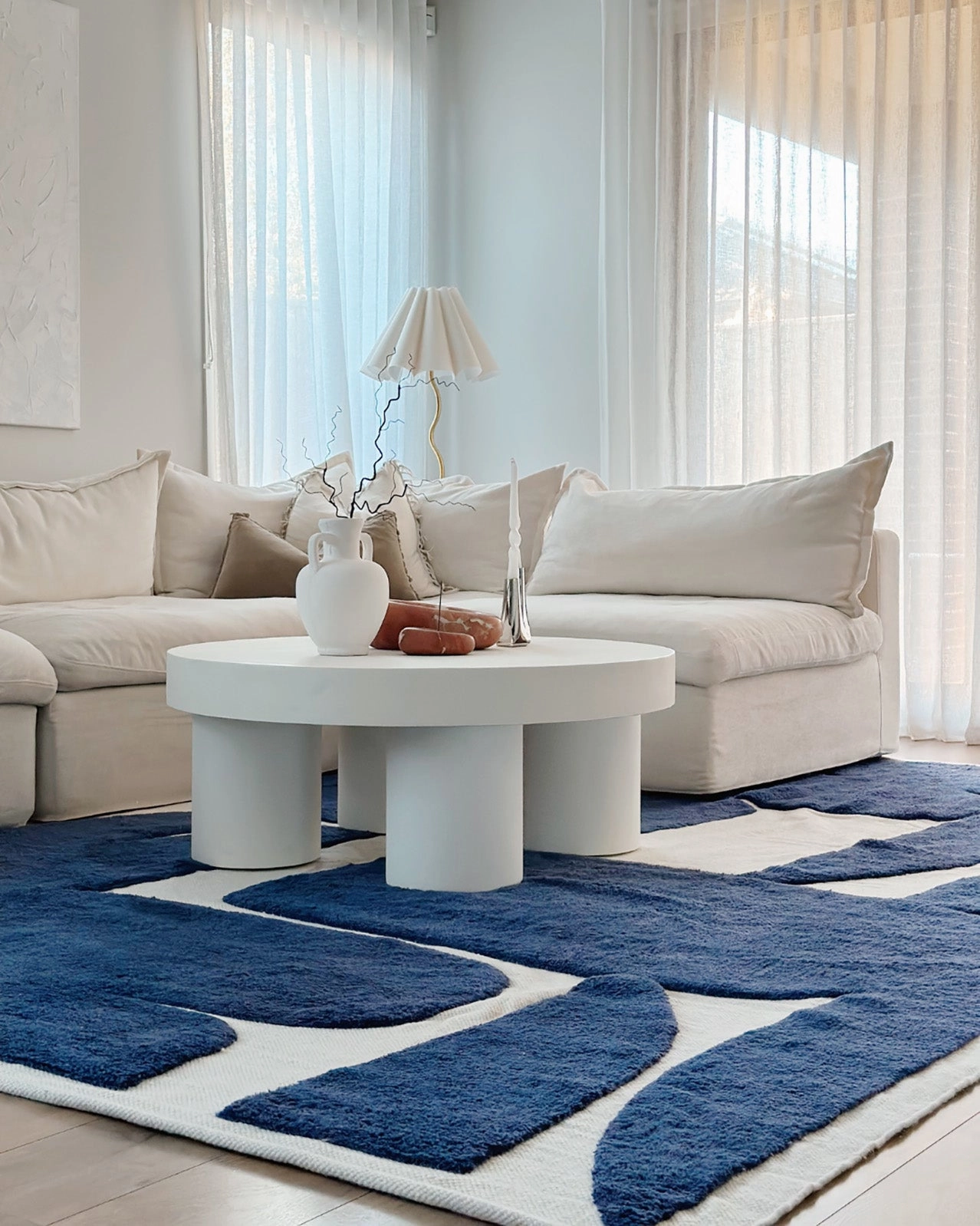 Simora Blue Abstract Washable Wool Rug