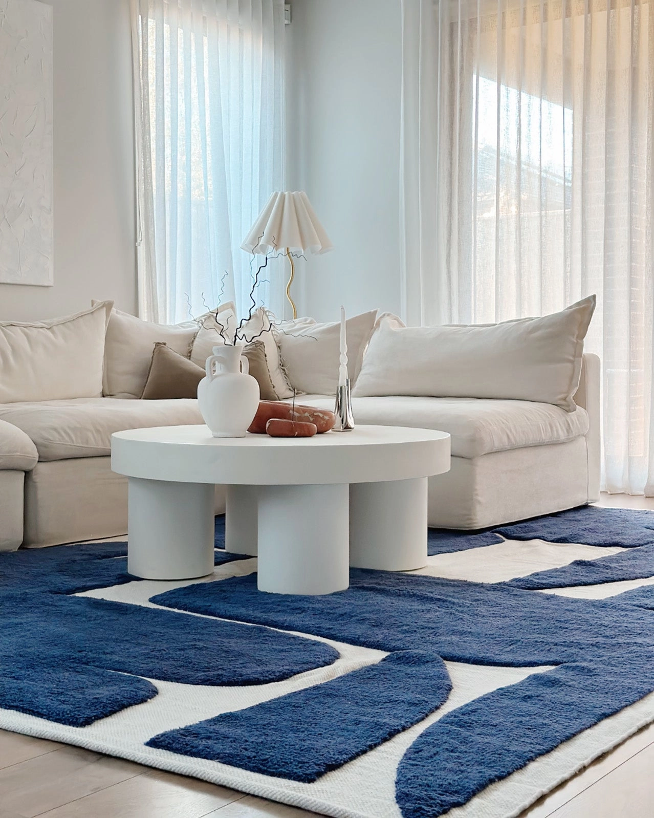 Simora Blue Abstract Washable Wool Rug
