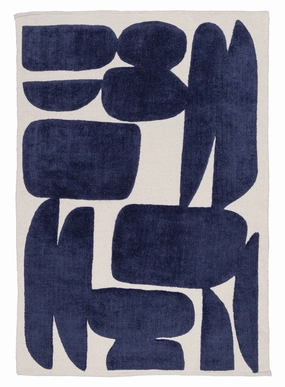 Simora Blue Abstract Washable Wool Rugmodern color block patchwork rug