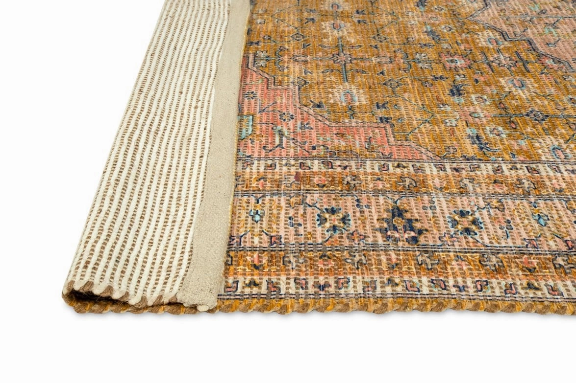 Sissa Mustard and Peach Floral Distressed Rug