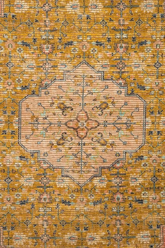 Sissa Mustard and Peach Floral Distressed Rug
