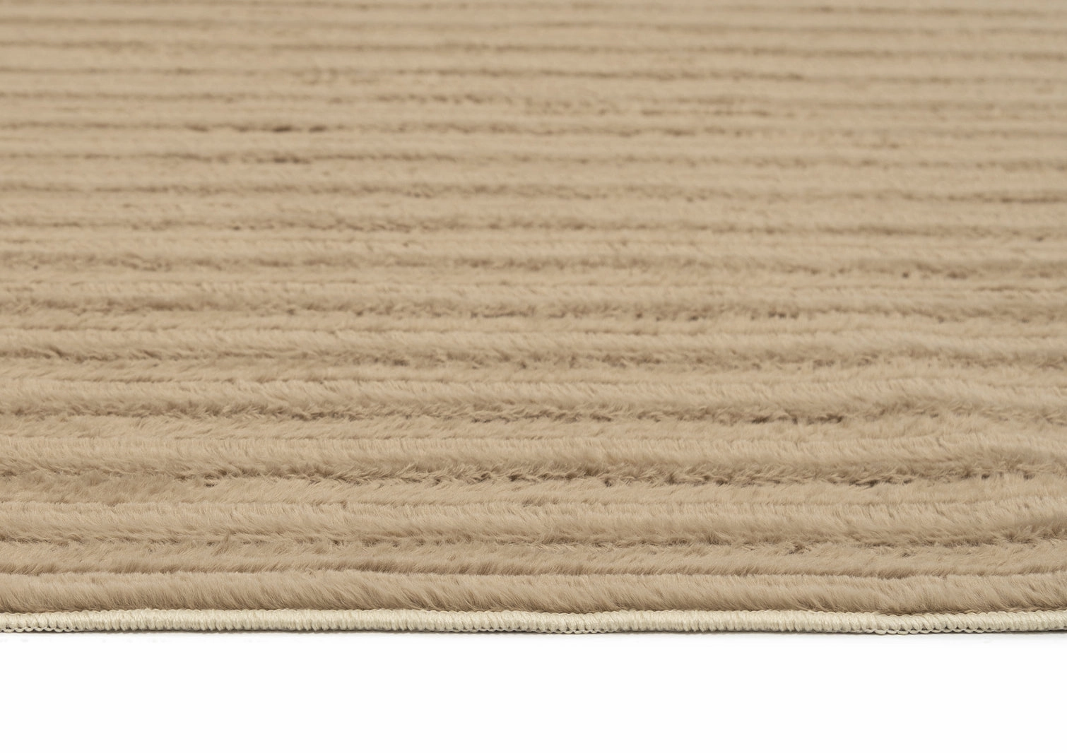 Sitti Beige Striped Washable Faux Fur Rug