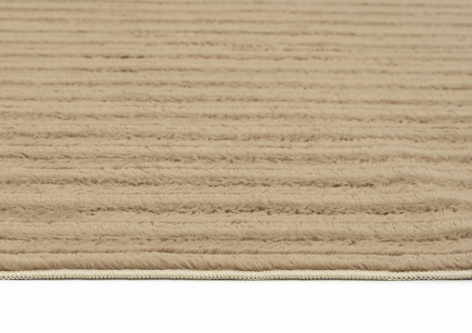 Sitti Beige Striped Washable Faux Fur Rug