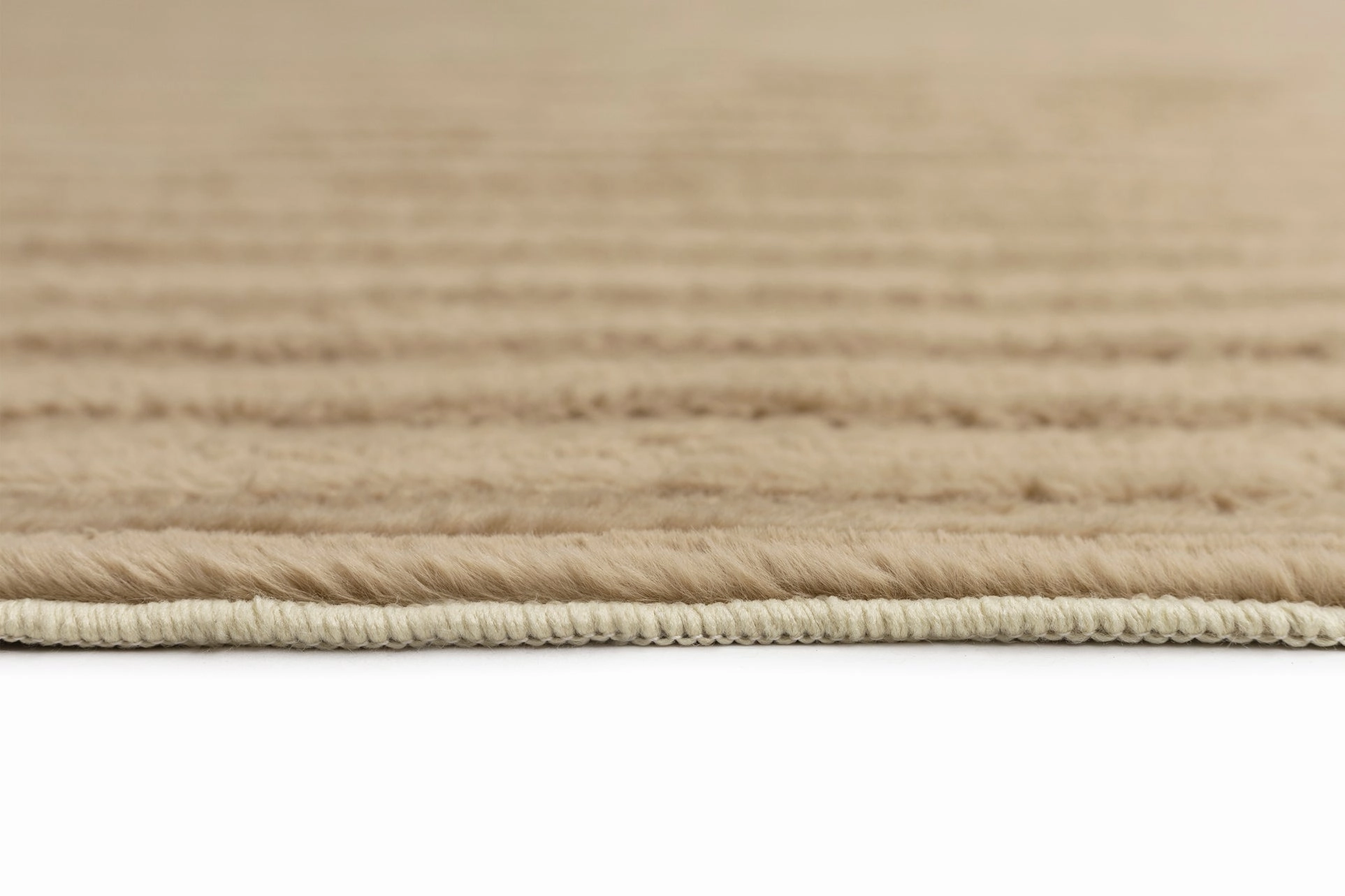 Sitti Beige Striped Washable Faux Fur Rug