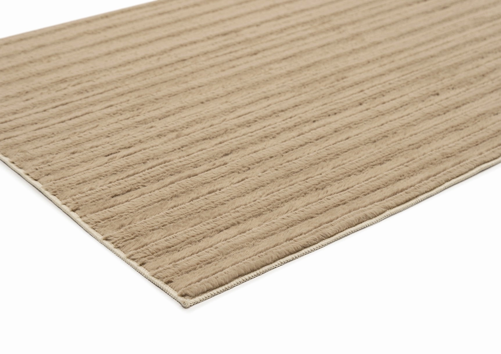 Sitti Beige Striped Washable Faux Fur Runner Rug