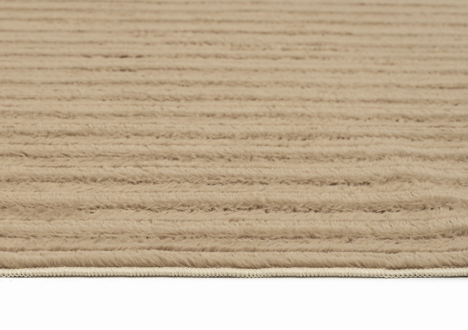 Sitti Beige Striped Washable Faux Fur Runner Rug