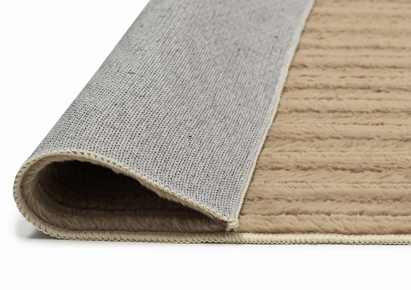 Sitti Beige Striped Washable Faux Fur Runner Rug