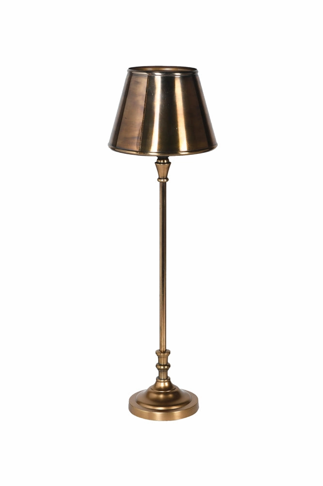 Slim Antique Brass Table Lamp With Metal Shade