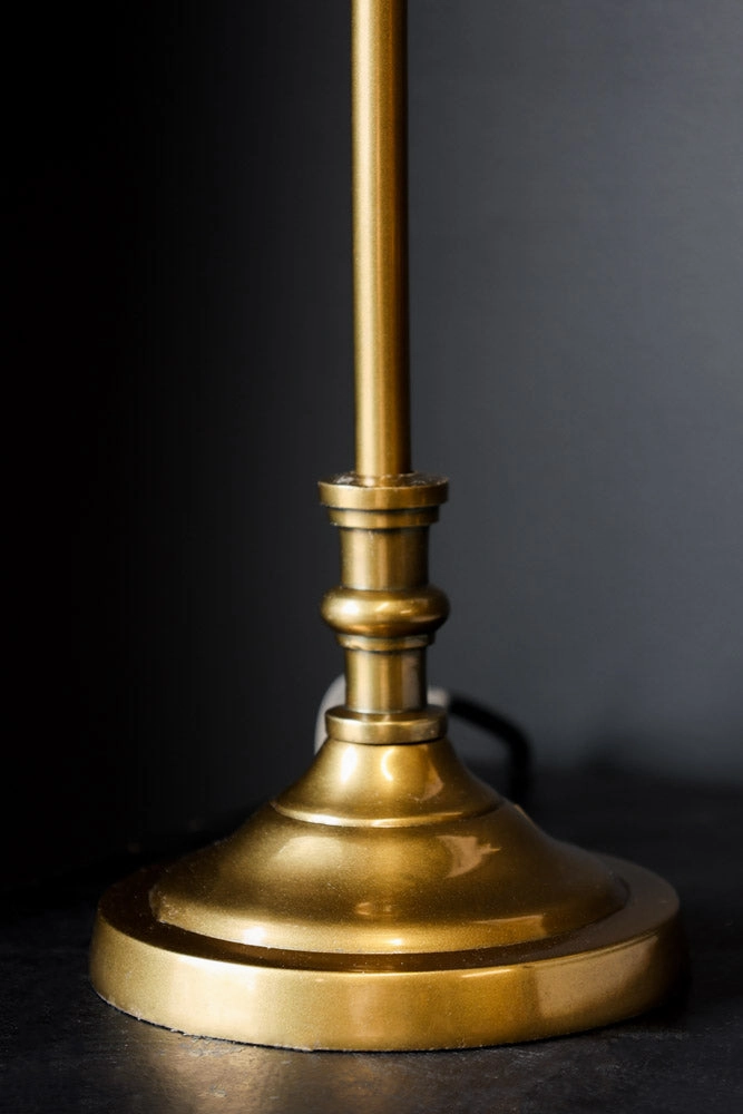Slim Antique Brass Table Lamp With Metal Shade