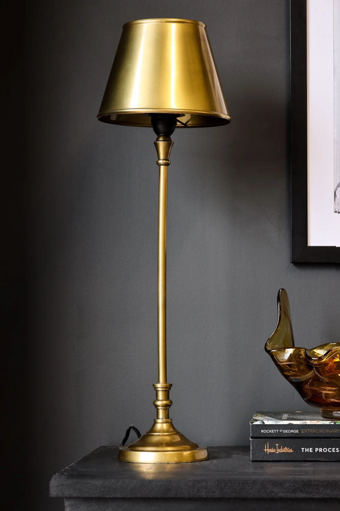 Slim Antique Brass Table Lamp With Metal Shade