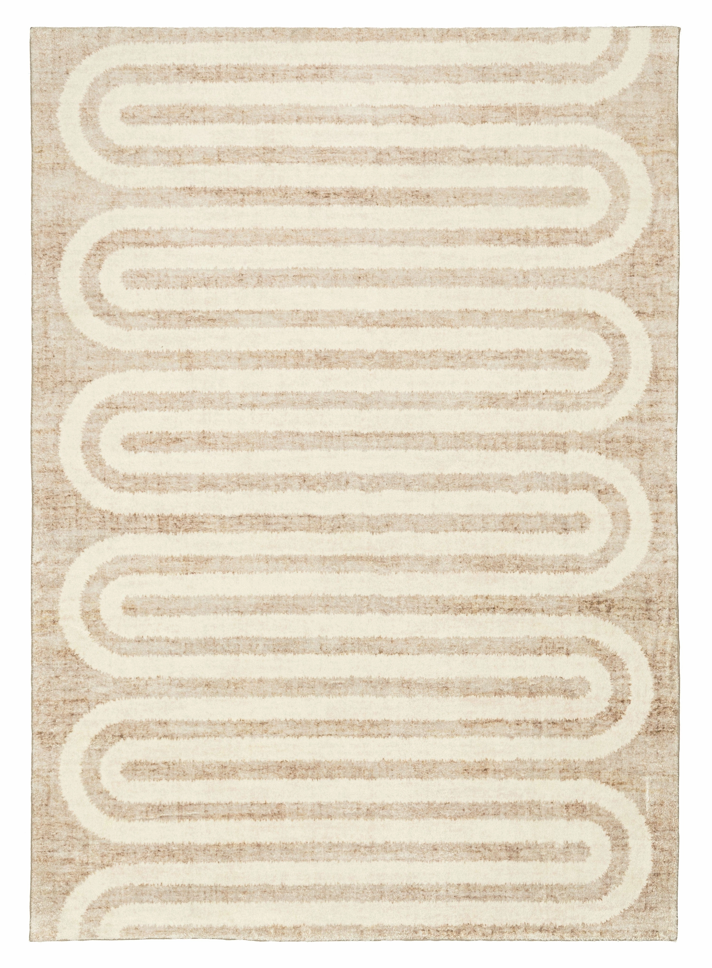 Sloan Beige Curve Pattern Washable Rugmodern color block patchwork rug