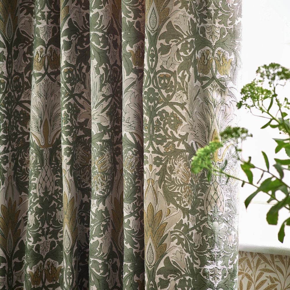 Snakeshead Jacquard Chenille Pencil Pleat Curtains Sunflower/Stone