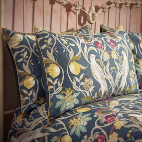 Songbird Traditional Floral Piped Pillowcase Pair Navybedding sets ,throw blankets 