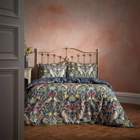 Songbird Traditional Floral Printed Piped Duvet Cover Set Navybedding sets ,throw blankets 