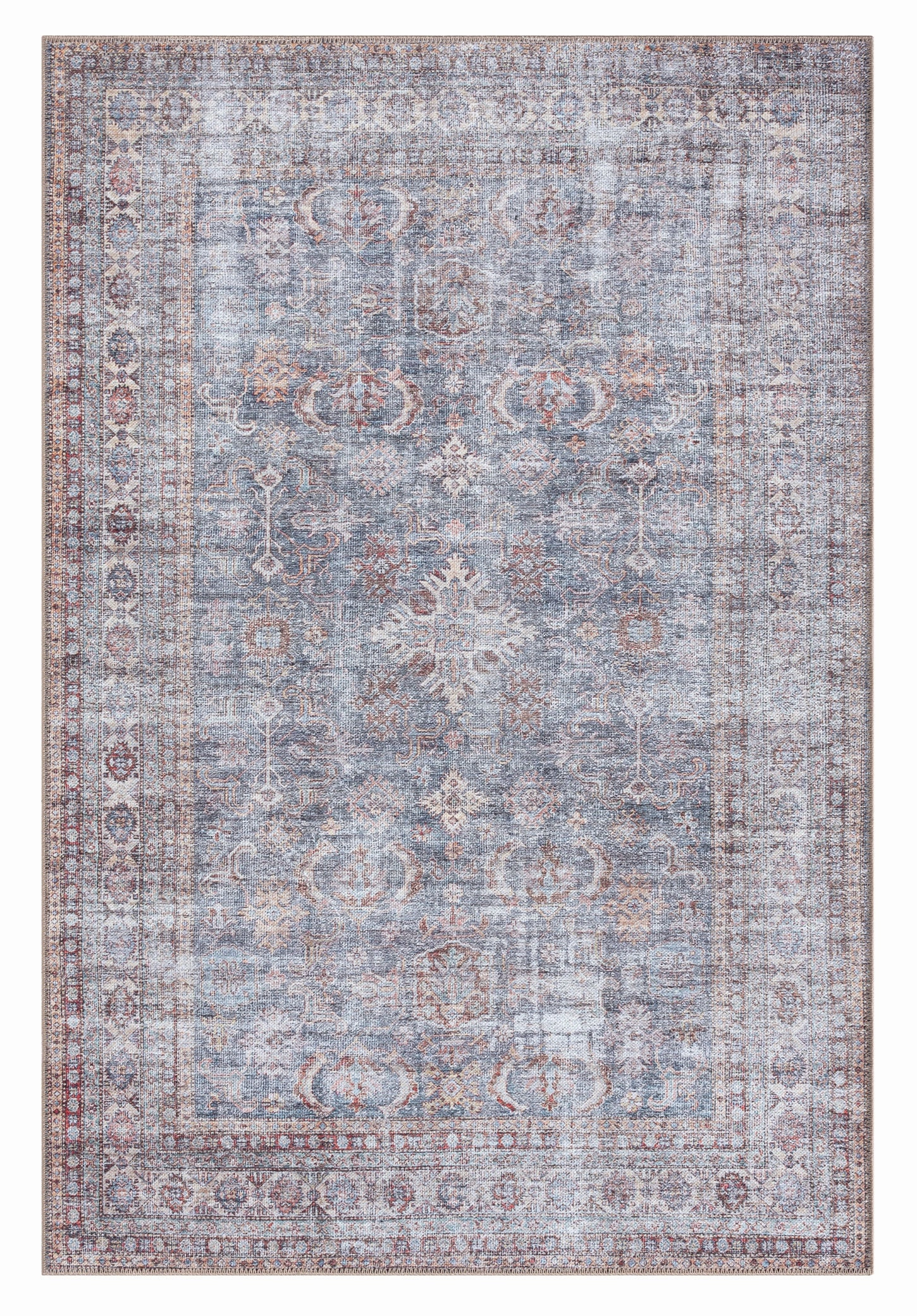 Sorra Blue and Brown Traditional Distressed Washable Rugmodern color block patchwork rug