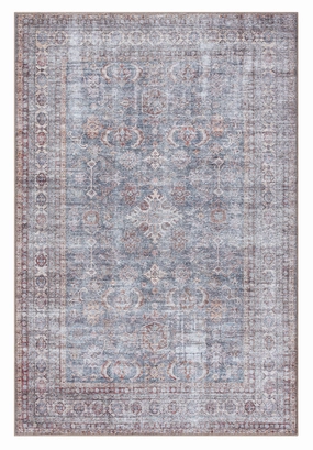 Sorra Blue and Brown Traditional Distressed Washable Rugmodern color block patchwork rug