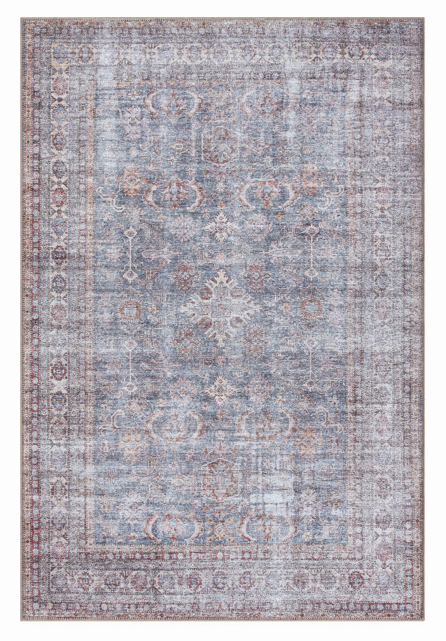 Sorra Blue and Brown Traditional Distressed Washable Rugmodern color block patchwork rug