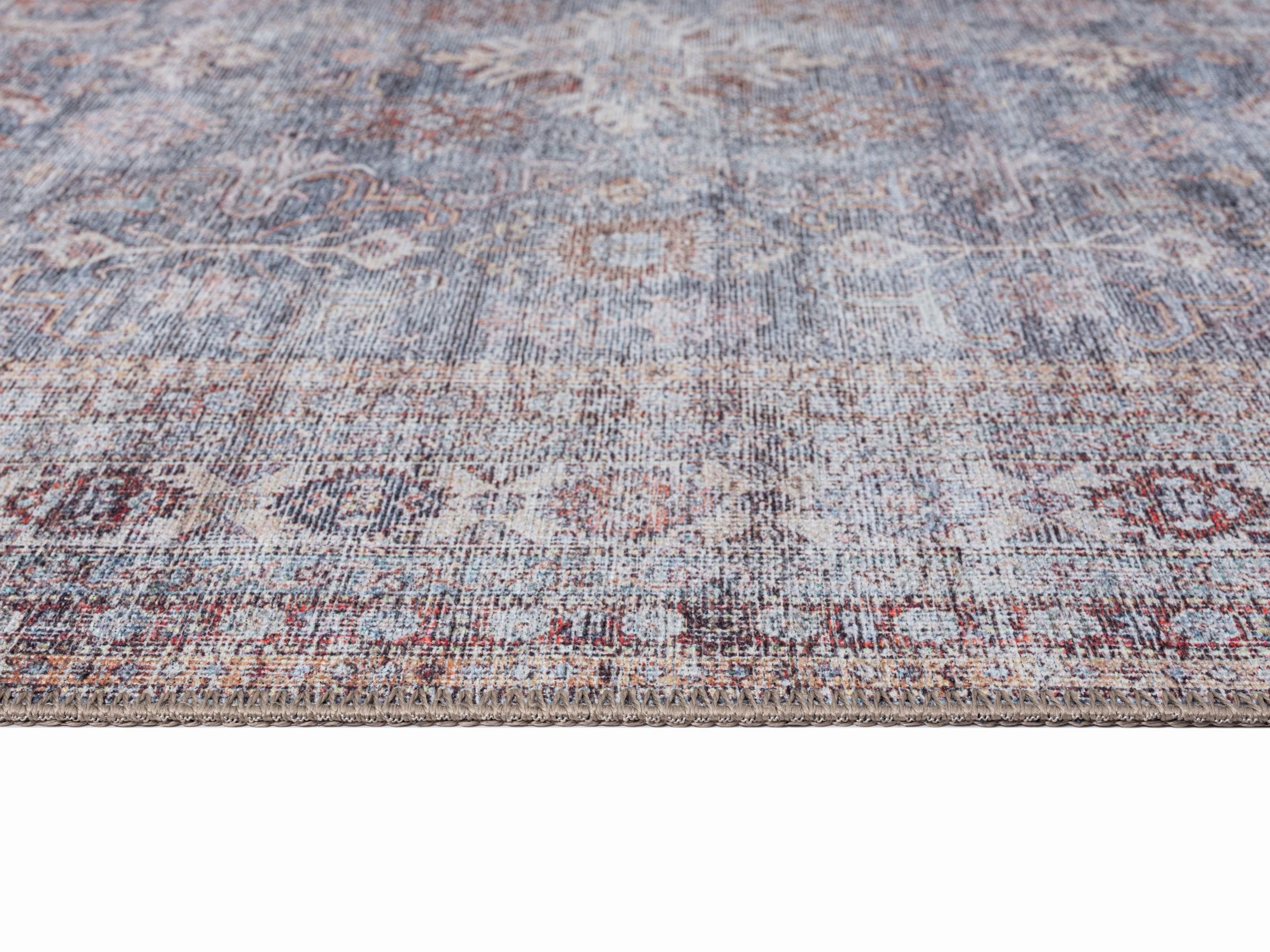 Sorra Blue and Brown Traditional Distressed Washable Rug