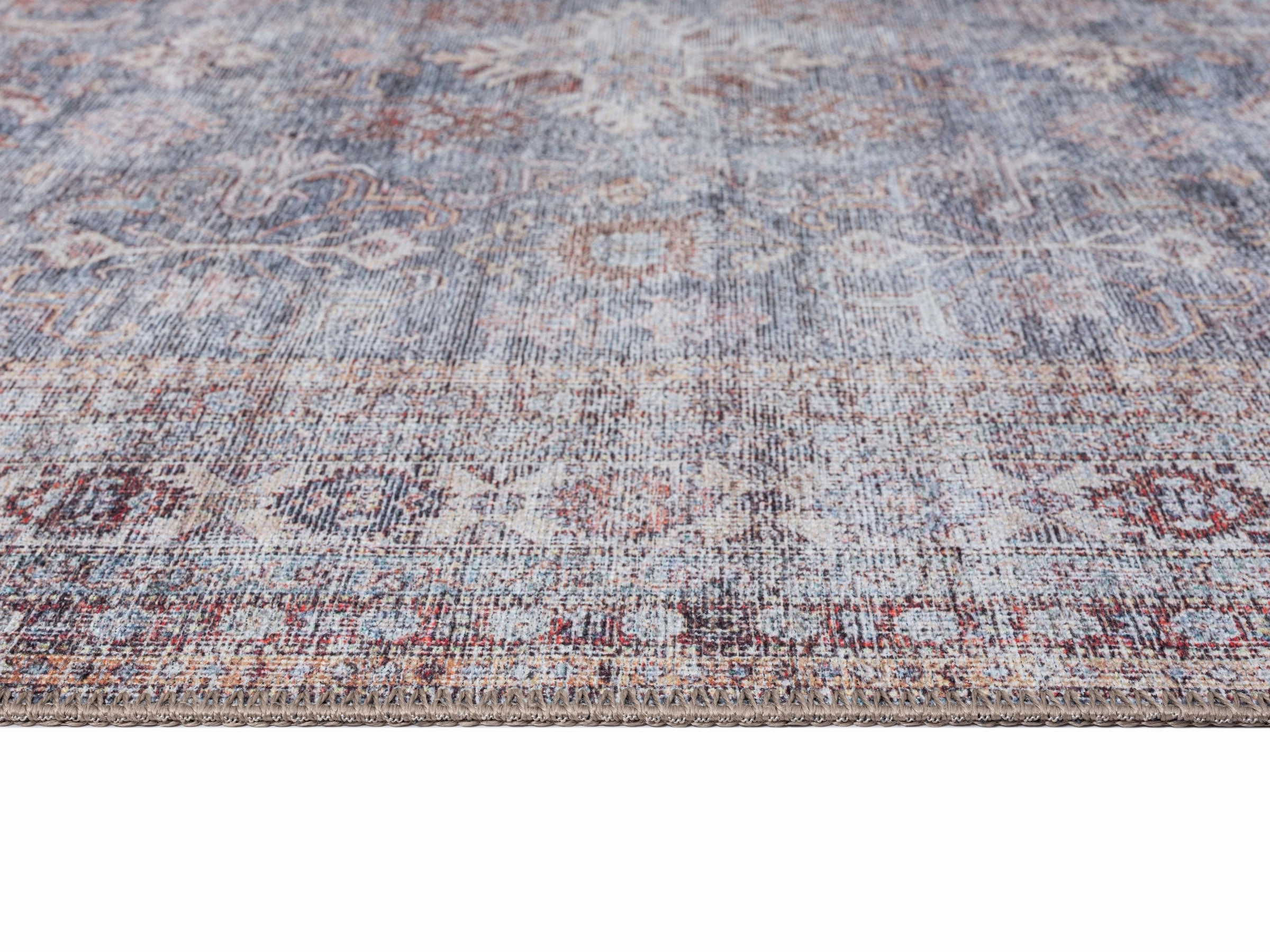 Sorra Blue and Brown Traditional Distressed Washable Rug
