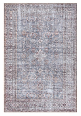 Sorra Blue and Brown Traditional Distressed Washable Rugmodern color block patchwork rug