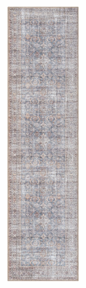 Sorra Blue and Brown Traditional Distressed Washable Runner Rugmodern color block patchwork rug