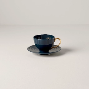 Sprig & Vine Teacup & Saucer - Navyglass cups ,personalized mugs 