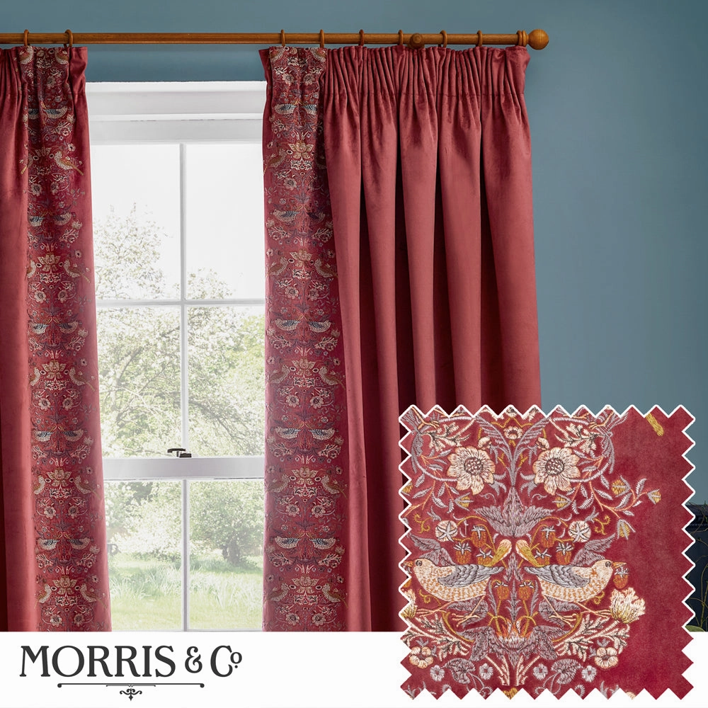 Strawberry Thief Embroidered Floral Velvet Pencil Pleat Curtains Berryhome decor ,wall decor 